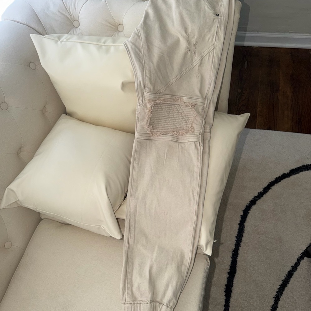 Light Beige Distressed Jogger Pants by Victorious
